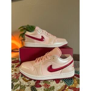 Women's Jordan 1 Low Patent Valentine's Day Washed Coral Pink Gym Red HF3174 600